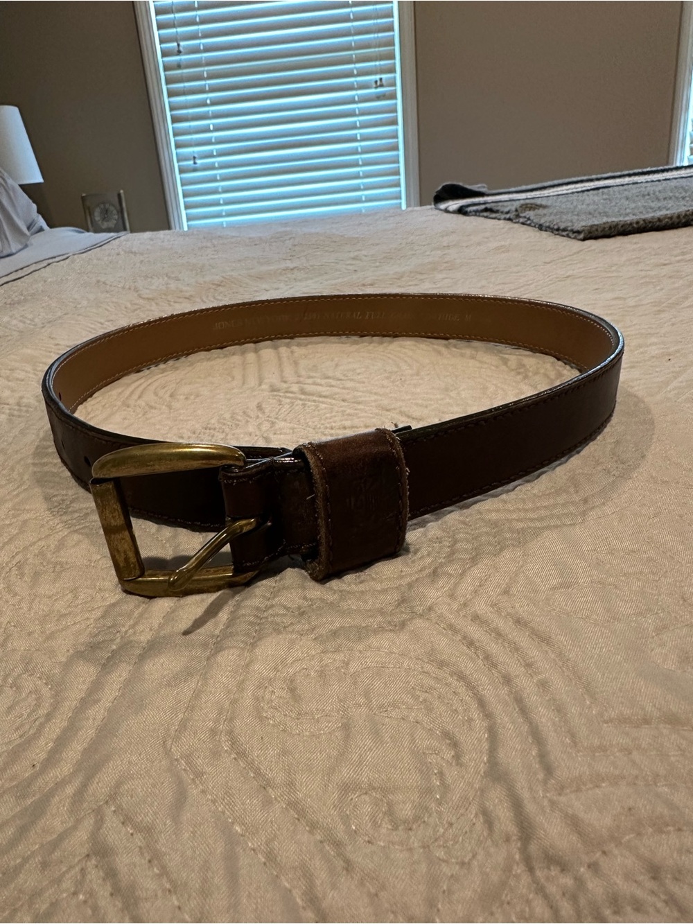 Women’s Jones New York Brown Leather Belt with Brass Buckle